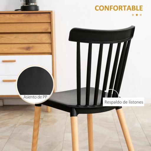 Juego de 4 Sillas de Comedor Estilo Nórdico con Respaldo de Polipropileno y Patas de Madera 48x52,5x83 cm Negro [2]