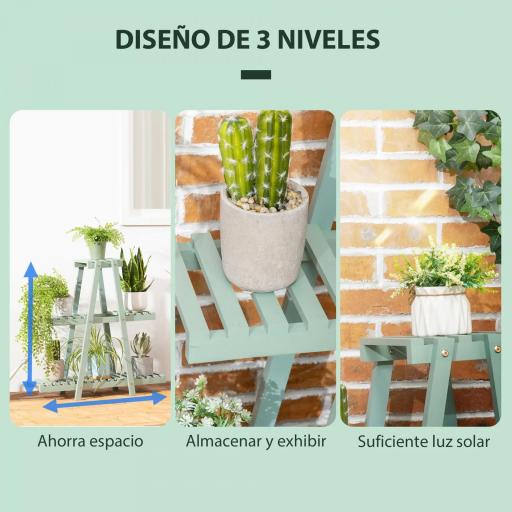 Soporte de Madera para Plantas de 3 Niveles Estantería Decorativa para Interiores Exteriores 76x26x76 cm Verde [7]