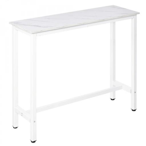 Mesa de Bar Mesa Alta con Encimera de Melamina Efecto Marmoleado y Patas de Acero Estilo Moderno para Cocina Cafetería Comedor 120x40x100 cm Blanco [8]