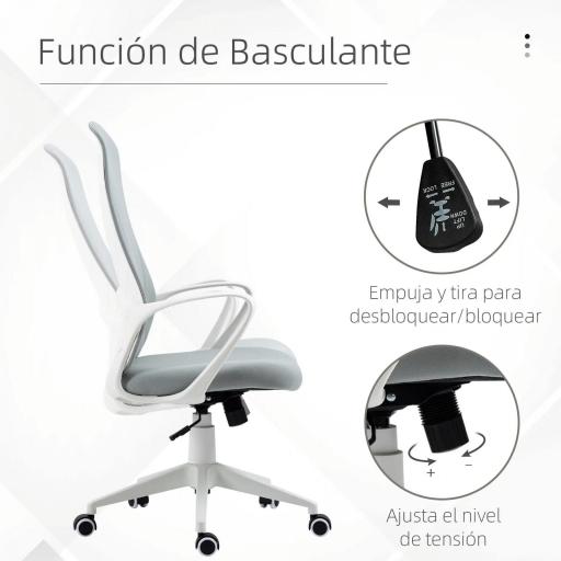 Silla de Oficina Giratoria Altura Ajustable con Reposabrazos Función de Basculante Respaldo Alto 62x56x110-119,5cm Gris [5]