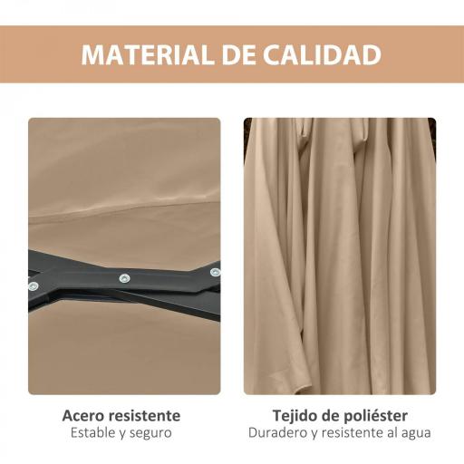 Sombrilla Doble 450x265x240 cm con 48 Luces LED Manivela Protección Solar para Terraza Balcón Piscina Caqui [3]