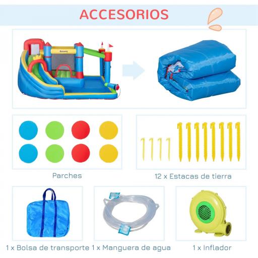 Castillo Inflable Infantil con Tobogán Cama de Salto Piscina Muro de Escalada Inflador 390x300x197 cm Multicolor [4]