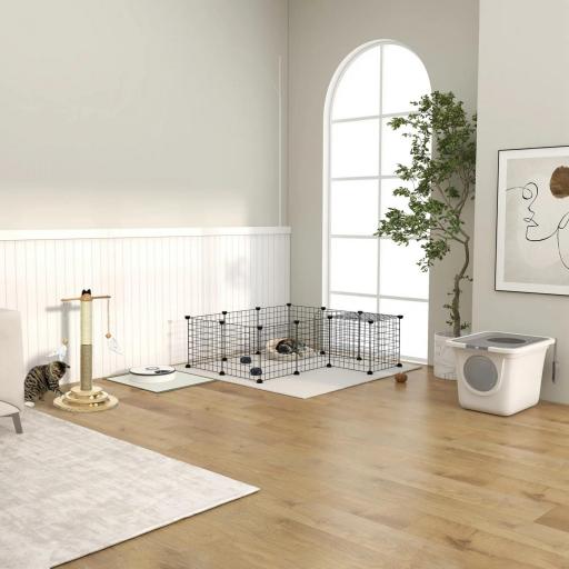Arenero para Gatos Cubierto con Pala Inodoro para Gatos con 2 Puertas Principal y Superior 44x55x39 cm Blanco y Gris [3]