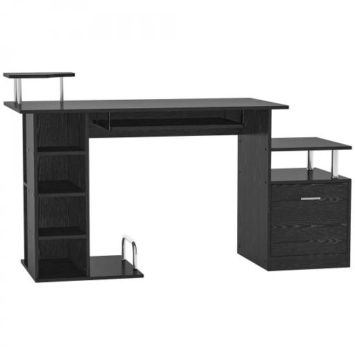 Mesa de Escritorio con 6 Estantes Cajón Bandeja de Teclado y Soportes para Monitor Impresora 152x60x88 cm Negro [9]