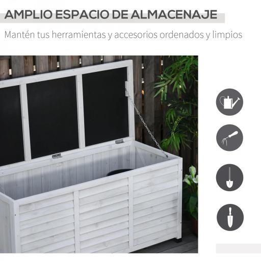 Baúl de Almacenaje Exterior 284L Arcón de Jardín de Madera Impermeable con Tapa Abrible y Diseño Persiana 127x56x60 cm Blanco [5]