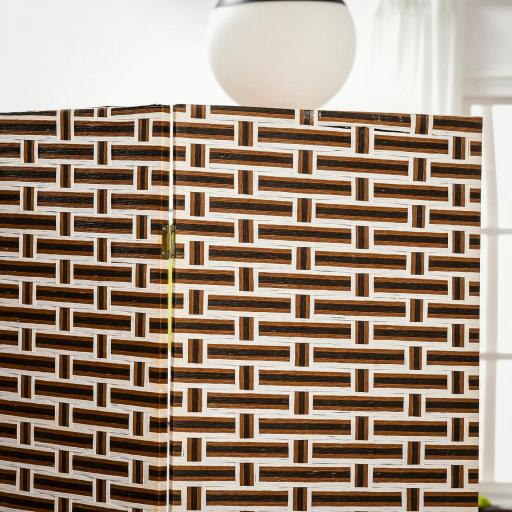 Biombo Separador de Ambientes de 4 Paneles Plegables de Madera de Pino y Fibra de Papel 180x180cm Marrón y Blanco [8]