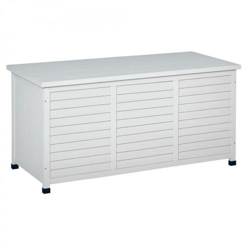 Baúl de Almacenaje Exterior 284L Arcón de Jardín de Madera Impermeable con Tapa Abrible y Diseño Persiana 127x56x60 cm Blanco [8]