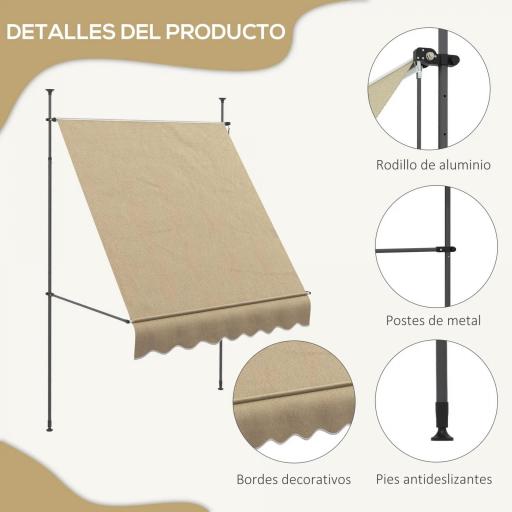 Toldo Manual Retráctil con Manivela 200x120x210-300 cm con Altura Ajustable Impermeable y Anti-UV Beige [5]