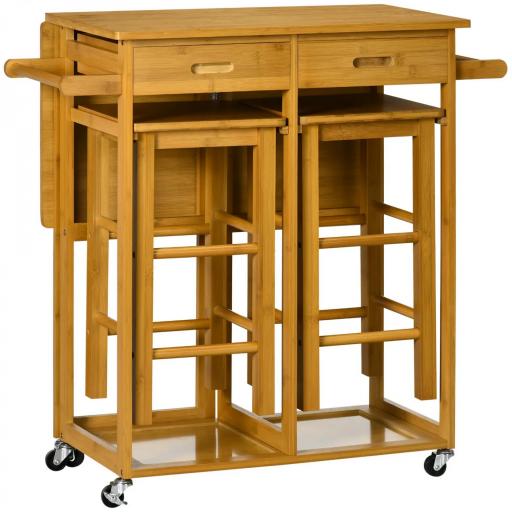 Juego de Mesa Alta de Bar y 2 Taburetes con Ruedas Mesa Plegable de Cocina con Taburetes 82,5x75,5x83,5 cm Marrón [8]