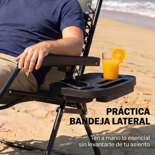 Silla de Gravedad Cero Tumbona Plegable y Reclinable Ajustable con Reposabrazos Reposacabezas Portavasos Gris Claro [7]