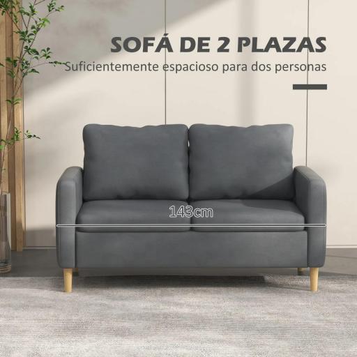 Sofá de 2 Plazas Tapizado en Poliéster con 2 Bolsillos Laterales Reposabrazos y Patas de Madera 143x76x83 cm Gris [2]