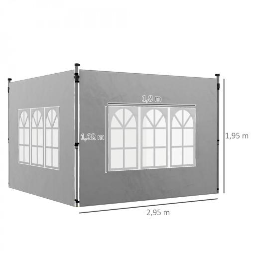 Paredes Laterales para Carpa de 3 x 3 / 3 x 4 m 2 Paneles de Tela Oxford de 295x195 cm con Ventana para Fiestas Gris [1]