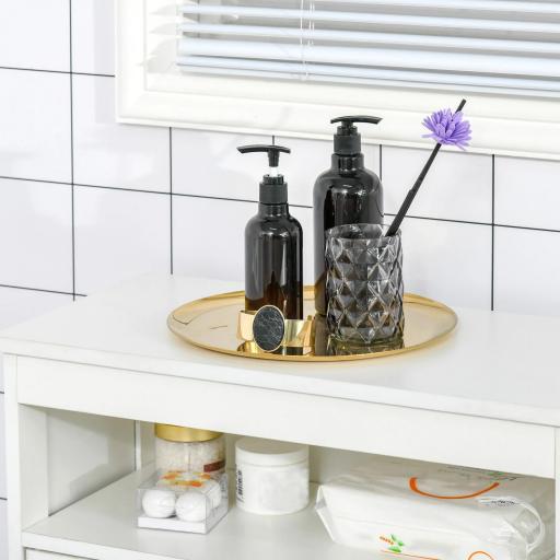 Armario Auxiliar de Baño con 2 Puertas Estante Interior Ajustable y Compartimento Abierto Mueble de Baño para Salón Cocina 60x30x80 cm Blanco [7]