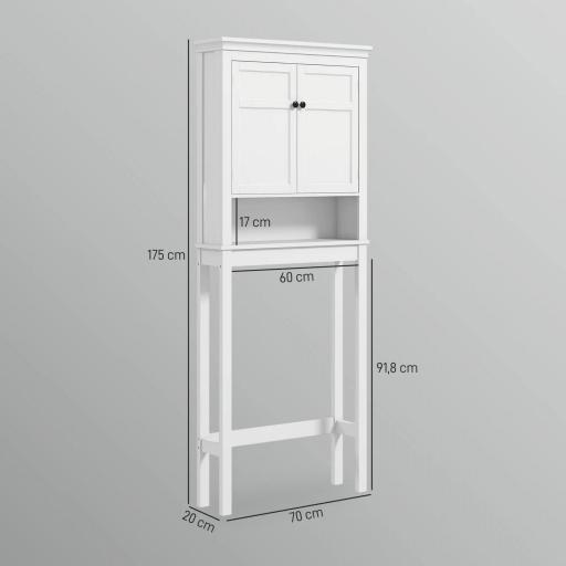 Mueble sobre Inodoro con 2 Puertas Compartimiento y Estante Ajustable Mueble para Baño 70x20x175 cm Blanco [1]