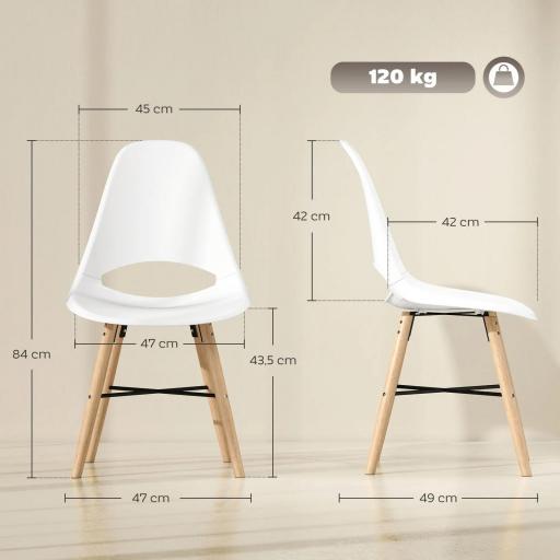 Pack de 2 Sillas de Comedor de Plástico con Respaldo Curvado y Patas de Madera de Caucho Blanco [1]