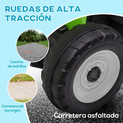 Tractor Eléctrico con Remolque para Niños 3-6 Años con Control Remoto y Cinturón de Seguridad 136,5x50x52,5 cm Verde [6]