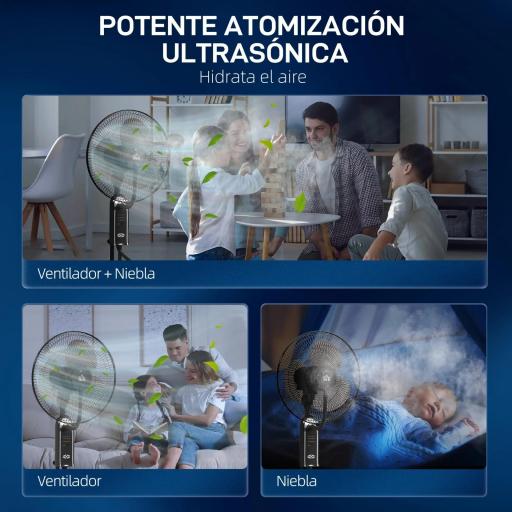 Ventilador de Pie con Nebulizador 3 Velocidades 3 Modos Oscilación de 70° Depósito de 3,2L y Mando 44,5x38,5x120cm Negro [5]