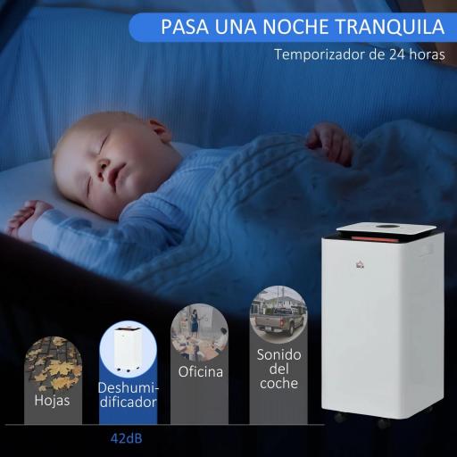 Deshumidificador Eléctrico 12L/día Depósito de Agua 2,5 Litro con 5 Modos 2 Velocidades Temporizador 25x25x50,5cm Blanco [6]