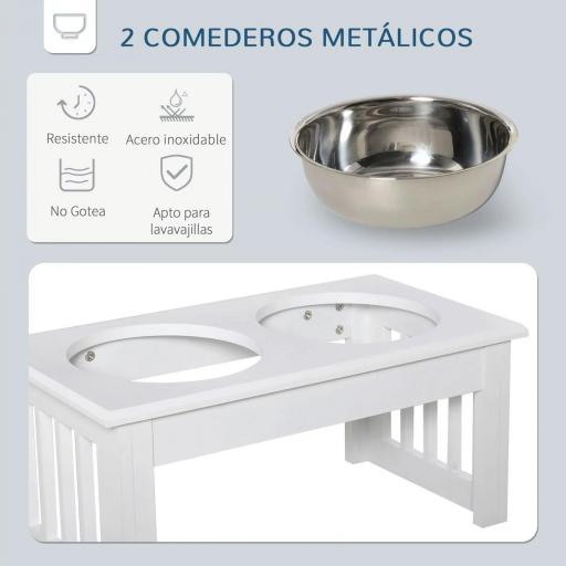 Comedero Elevado para Perros con Soporte y 2 Cuencos Extraíbles de Acero Inoxidable Alimentador para Mascotas Alimento y Agua 44x24x15 cm Blanco [10]