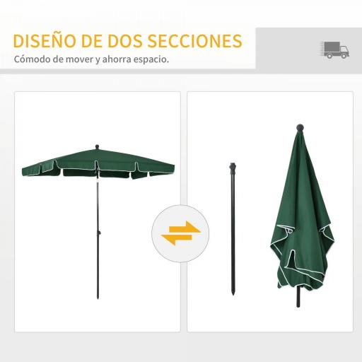 Sombrilla de Terraza de Aluminio 198x130x245 cm Parasol de Jardín Rectangular con Función de Inclinación Verde [4]