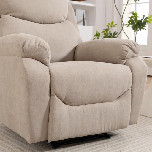 Sillón Relax Reclinable Manual Tapizado en Tela Aspecto Lino Reposapiés Reposabrazos Acolchado Grueso Beige [7]