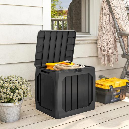 Baúl de Almacenaje Exterior de Plástico Capacidad 121L con 2 Asas y Tapa Bloqueable Impermeable 56x45x53 cm Negro