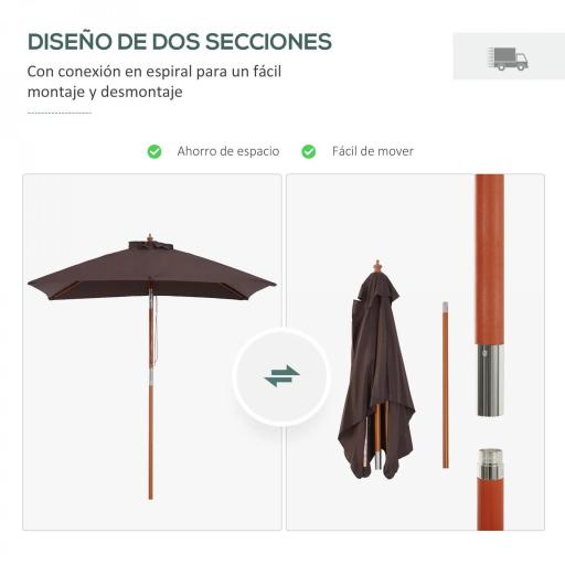 Sombrilla de Jardín Rectangular 200x150x235 cm Inclinable con Anti-UV y Poste de Madera para Terraza Patio Café [3]