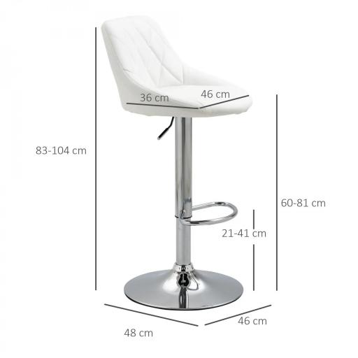 Conjunto de 2 Taburetes de Bar Giratorios con Altura Regulable Sillas Altas Modernas de Comedor con Base Redonda y Reposapiés 46x48x83-104 cm Blanco [1]