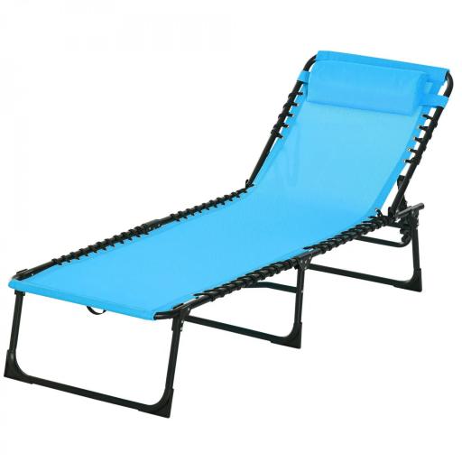 Tumbona Plegable, Tumbona Jardín Exterior Reclinable 4 Posiciones con Reposacabezas y Marco de Acero, Carga 120 kg, para Terraza, Piscina, Playa, 189x58x30 cm, Azul Claro [9]