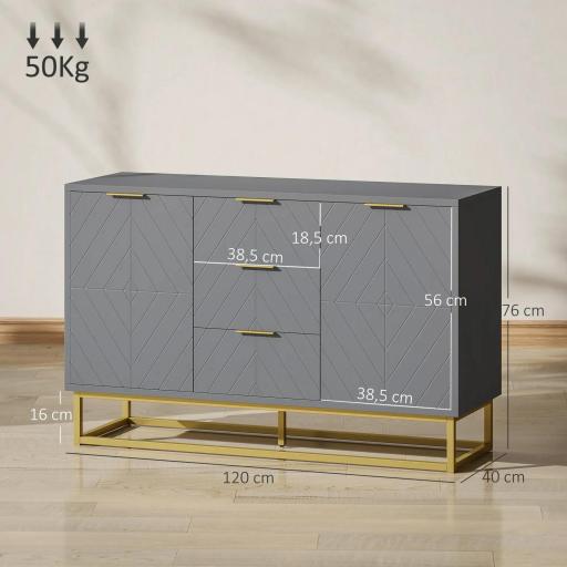 Aparador para Salón con 3 Cajones 2 Puertas y Estante Ajustable Mueble Auxiliar para Salón Antivuelco 120x40x76 cm Gris [1]