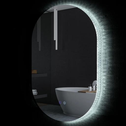 Espejo de Baño con Luces LED 81x51 cm Espejo de Pared con 3 Colores Interruptor Táctil Función de Desempañado Plata [8]