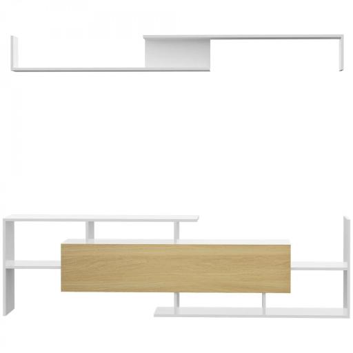 Mueble de Salón para TV Conjunto Muebles de TV 153,6x25x42cm y Estante de Pared 150x14,5x16,3cm Blanco y Natural [8]
