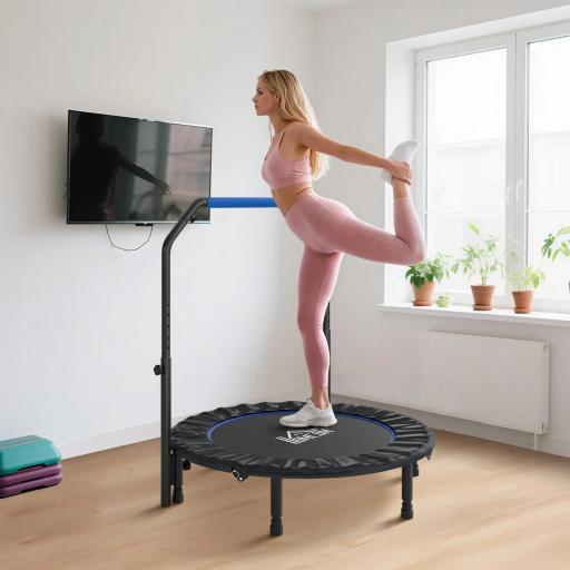 Cama Elástica Plegable Ø114 cm con Mango Ajustable Marco de Acero para Entrenamiento Piernas Cuerpo Azul y Negro [2]