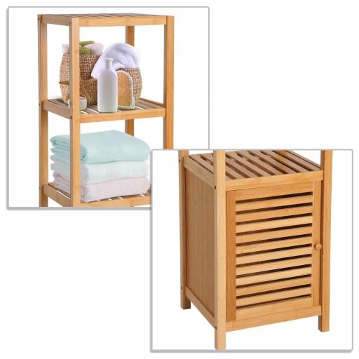 Estantería de Baño de Bambú Estantería de Almacenaje para Baño con 1 Puerta y 4 Estantes para Cocina Salón Dormitorio 33x36,5x140 cm Natural [8]