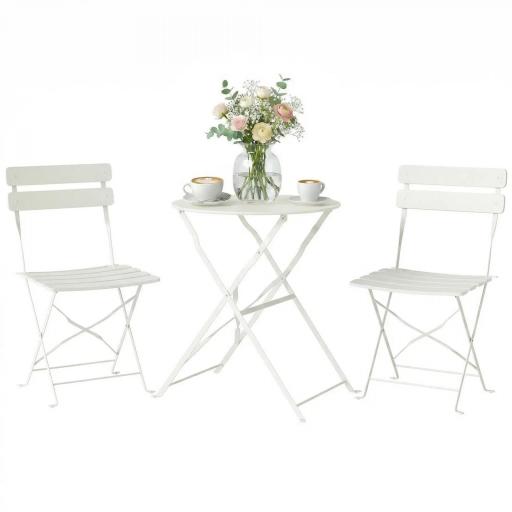 Conjunto de Jardín Plegable con 2 Sillas Plegables Mesa Redonda Estructura Metálica Electrofórica para Balcón Crema [10]