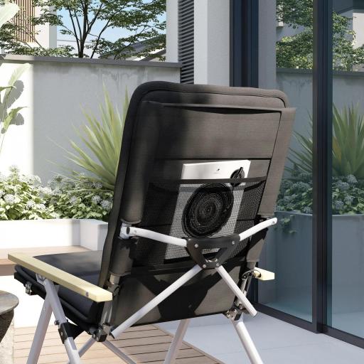 Sillas de Camping Plegables de Aluminio con Respaldo Alto Ajustable Reposabrazos de Madera 59x67x96 cm Negro [6]