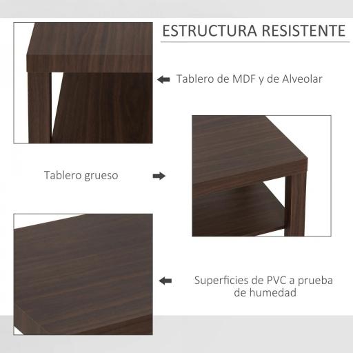 Mesa de Centro Moderna Mesa Baja con 2 Estantes de Almacenamiento Mesita para Salón Carga 20 kg 90x45x44,5 cm Nogal [4]