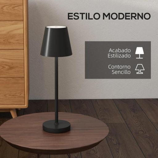 Lámpara de Mesita de Noche Inalámbrica con Luces LED Lámpara de Mesa USB-C Recargable 3 Colores Ø11,2x36,5 cm Negro [7]