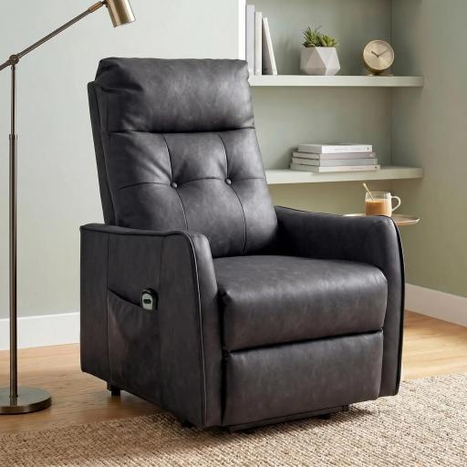 Sillón Relax Reclinable Eléctrico Levanta Personas de Cuero PU Control Remoto Asiento con Resorte Reposapiés Gris [7]