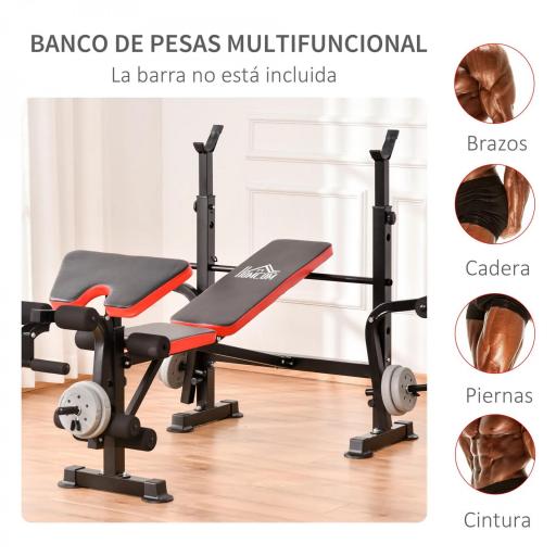 Banco de Pesas Multifuncional Banco de Musculación con Respaldo Ajustable Soporte de Barras Extensión de Piernas Almohadilla de Predicador Mariposa Entrenamiento en Gimnasio Oficina Negro [2]