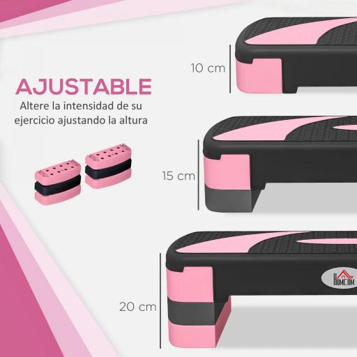 Step de Aeróbic para Fitness Antideslizante con Altura Regulable 3 Niveles de 10/15/20 cm Carga 150 kg 80x31x20 cm Rosa [4]