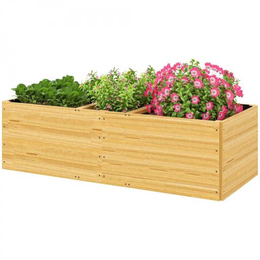 Jardinera de Madera con 3 Zonas de Cultivo y Forro Ideal para Verduras Hierbas y Flores 140x60x40cm Natural [9]