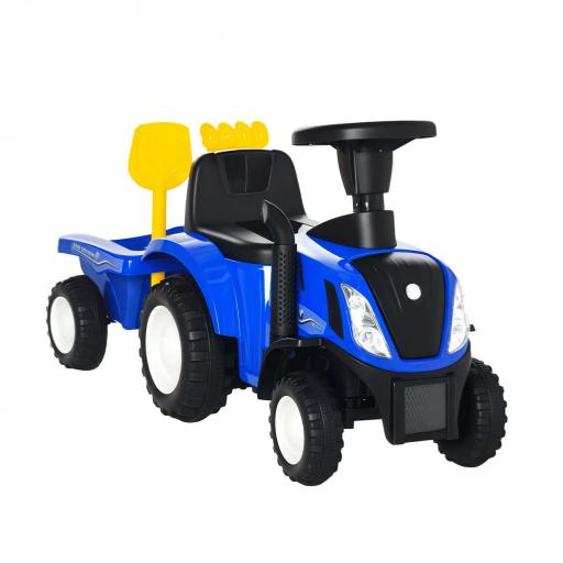 Tractor sin Pedales para Niños de 12-36 Meses con Remolque Extraíble Coche Correpasillos con Bocina Faros Pala Asiento de Suelo 25 cm y Rastrillo Carga 25 kg 91x29x44 cm Azul [9]