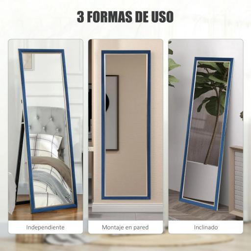 Espejo de Cuerpo Entero 150x50 cm con Marco en Terciopelo y Soporte para Salón Dormitorio Azul [2]