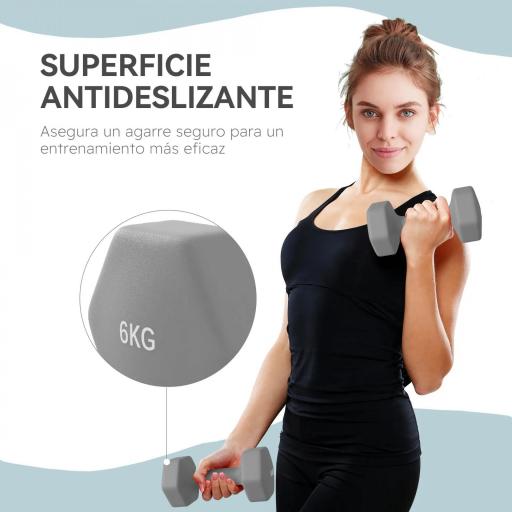 Juego de 2 Mancuernas Hexagonales de 2 x 6 kg de Metal Recubiertas en Plástico para Entrenamiento en Casa Gimnasio Gris [5]
