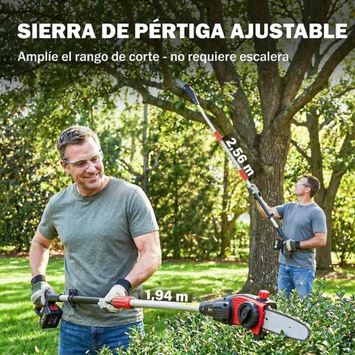 Motosierra Eléctrica Extensible 1,94-2,56 m con 2 baterías 4,0 Ah Cargador Doble Bloqueo Lubricación Automática [2]