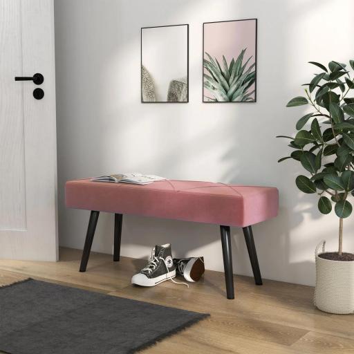 Taburete Pie de Cama Multifuncional con Pies de Acero y Asiento Acolchado para Entrada Pasillo 100x36x45 cm Rosa [7]