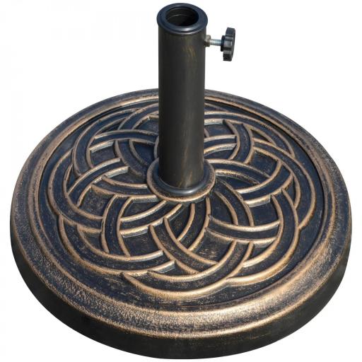 Base de Sombrilla de Jardín Peso Neto 12 kg Soporte de Parasol Redondo Apto para Postes de 38mm/48mm Resina y Acero para Terraza Patio Exterior Ø45x33 cm Bronce [5]