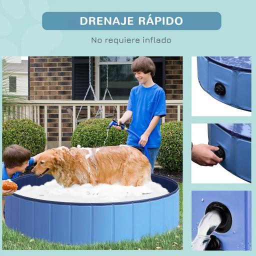 Piscina Plegable para Perros Gatos Ø140x30 cm Bañera Portátil para Mascotas PVC Antideslizante Múltiples Usos Color Azul [5]