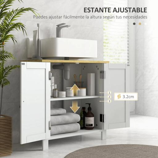 Mueble bajo Lavabo Mueble de Lavabo con Pie con 2 Puertas 2 Mangos y Estante Ajustable sin Lavabo 60x30x60 cm Blanco [5]